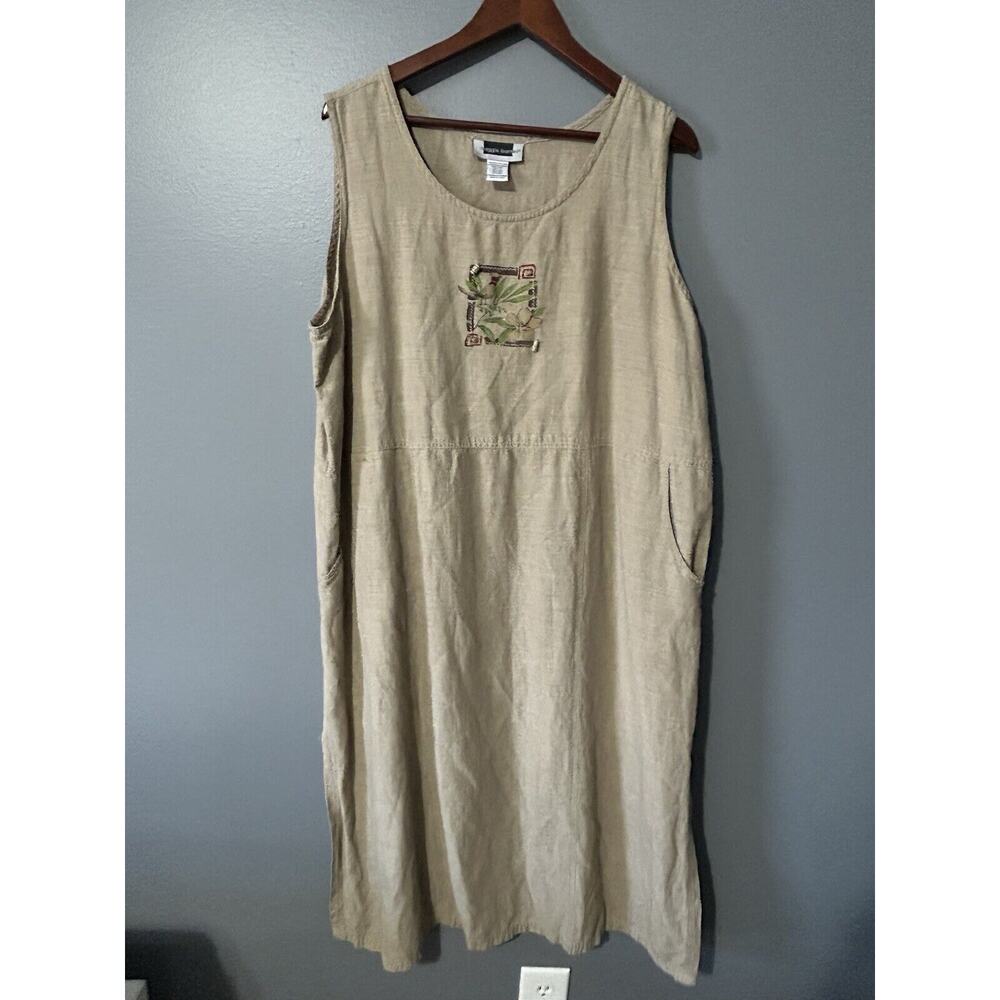 Maggie Barnes Dress Size 1X Linen Silk Lagenlook Earthy Summer Painted Bead